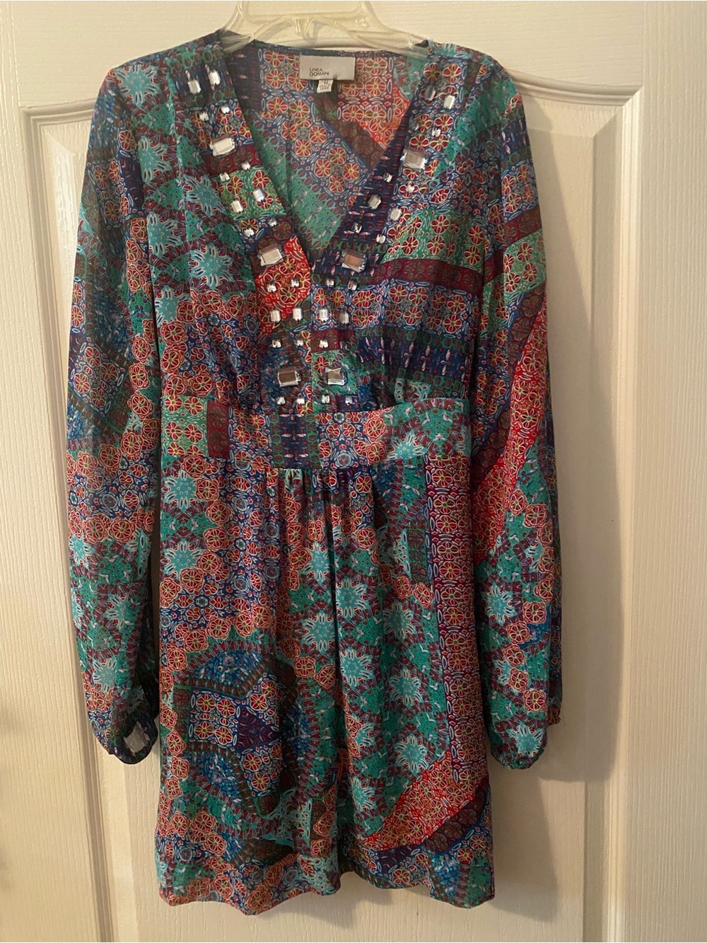 Forever 21 Teal Multi Embellished V-Neck Boho Tunic